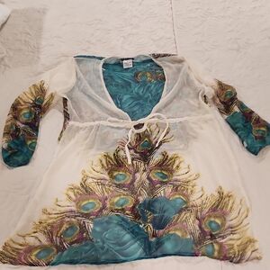 VENUS Teal and Gold Sheer Cover-Up